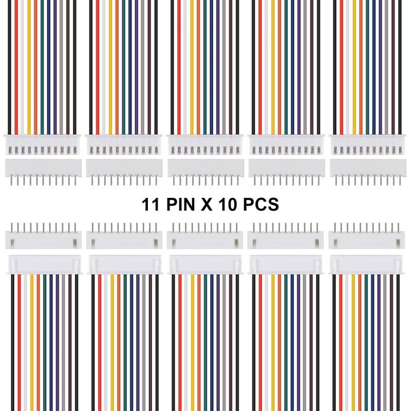 ACEIRMC 10Pairs JST-XH Connector Kit, XH 2.54mm 11 Pin Header Male and Female Connectors Plug Adapter with Flat Wire Cable 200mm 26AWG Compatible with JST XH (11P) - Image 2